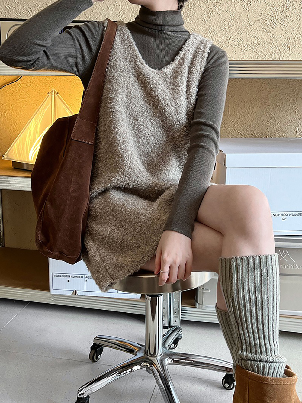 U領羊毛針織背心洋裝