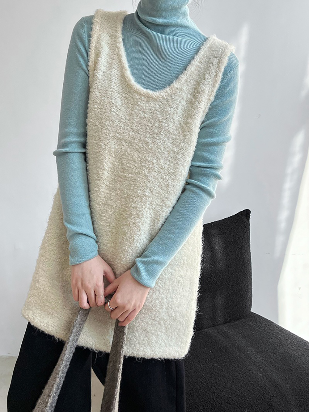 U領羊毛針織背心洋裝