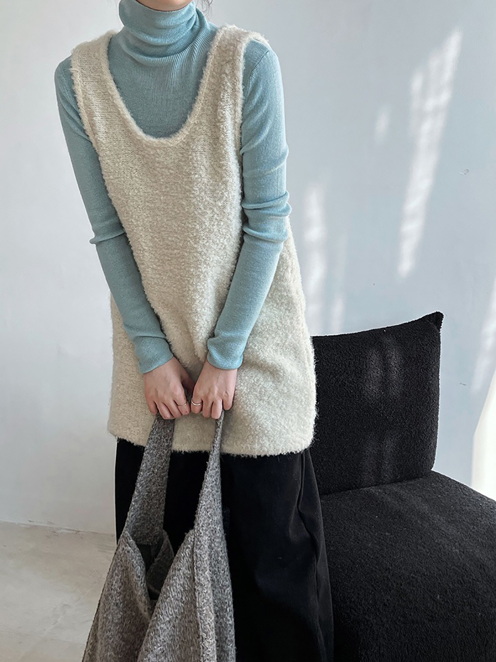 U領羊毛針織背心洋裝