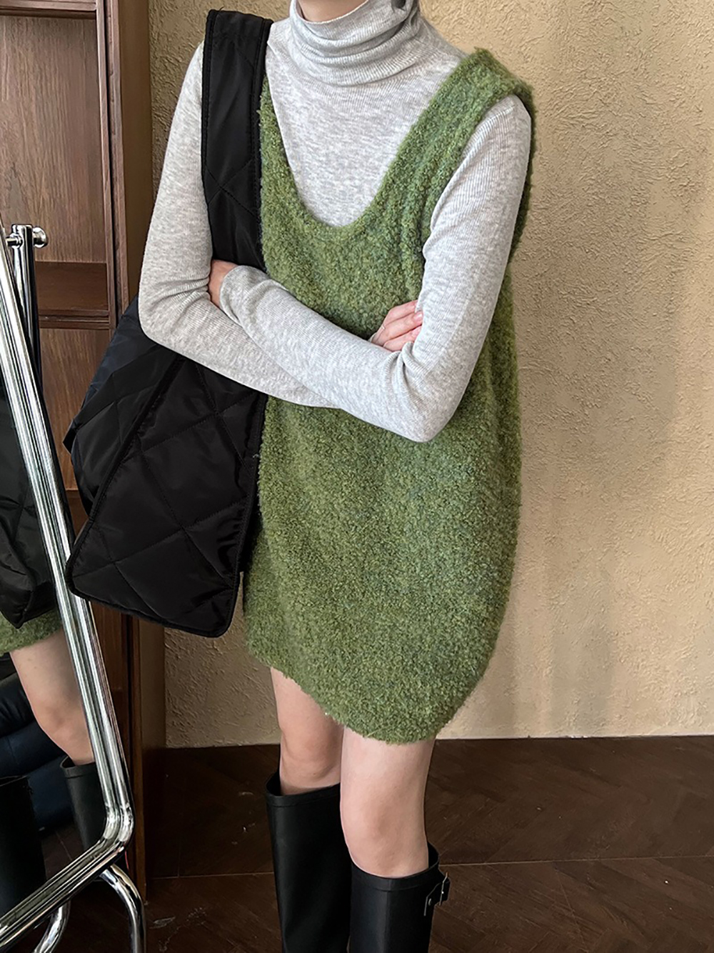 U領羊毛針織背心洋裝