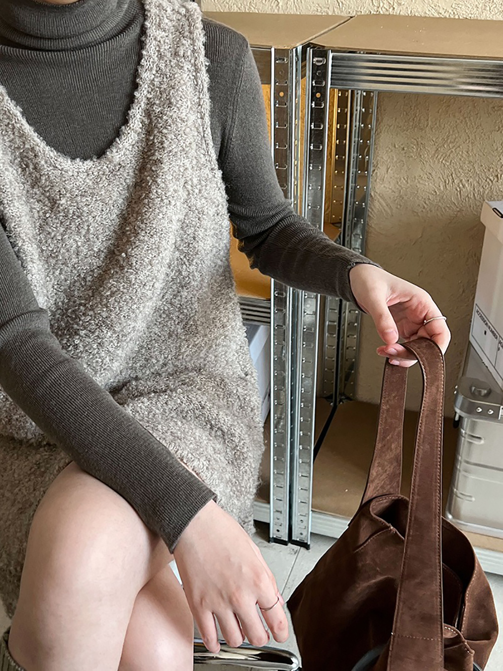 U領羊毛針織背心洋裝