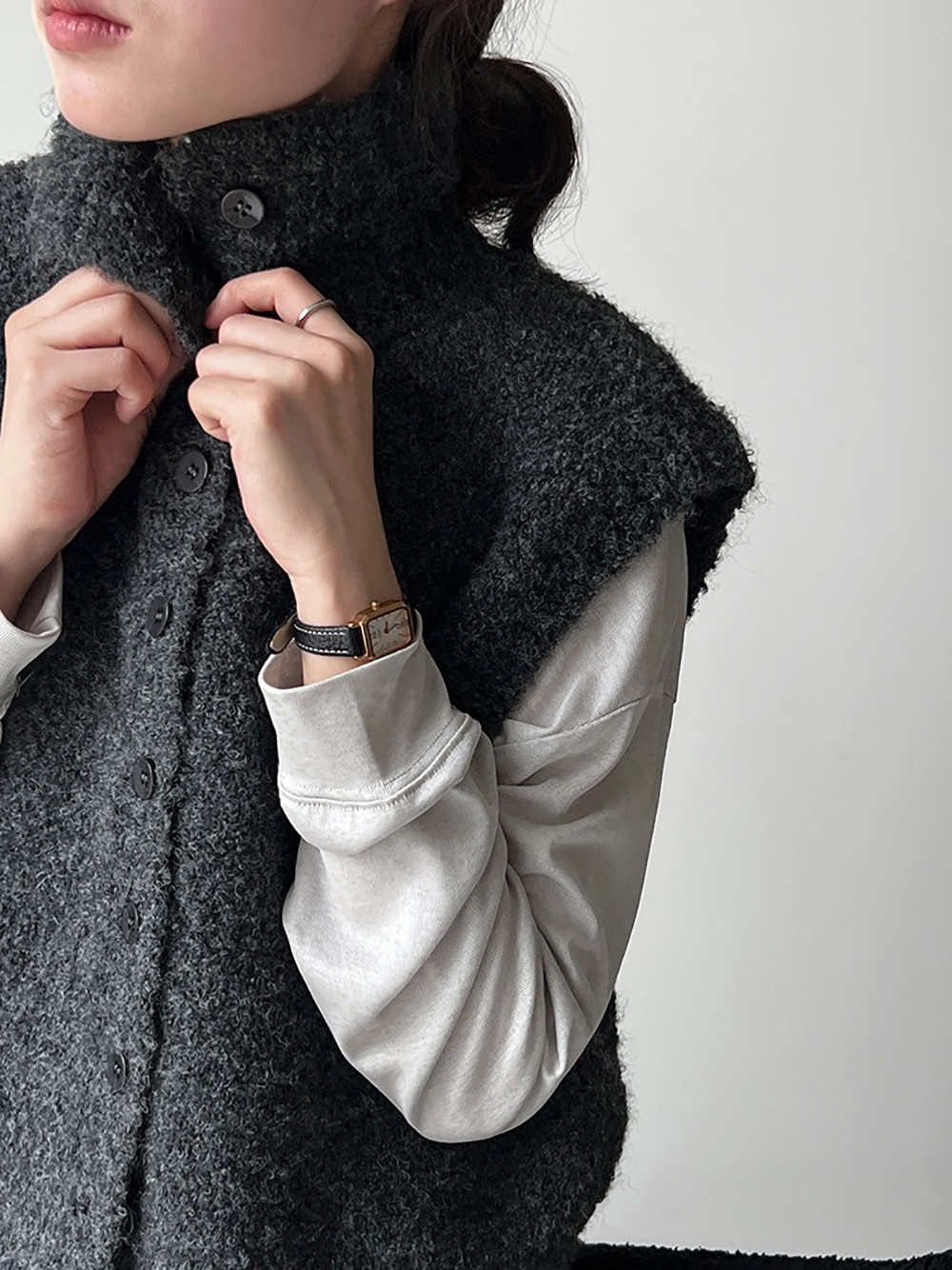 立領羊毛背心針織外套