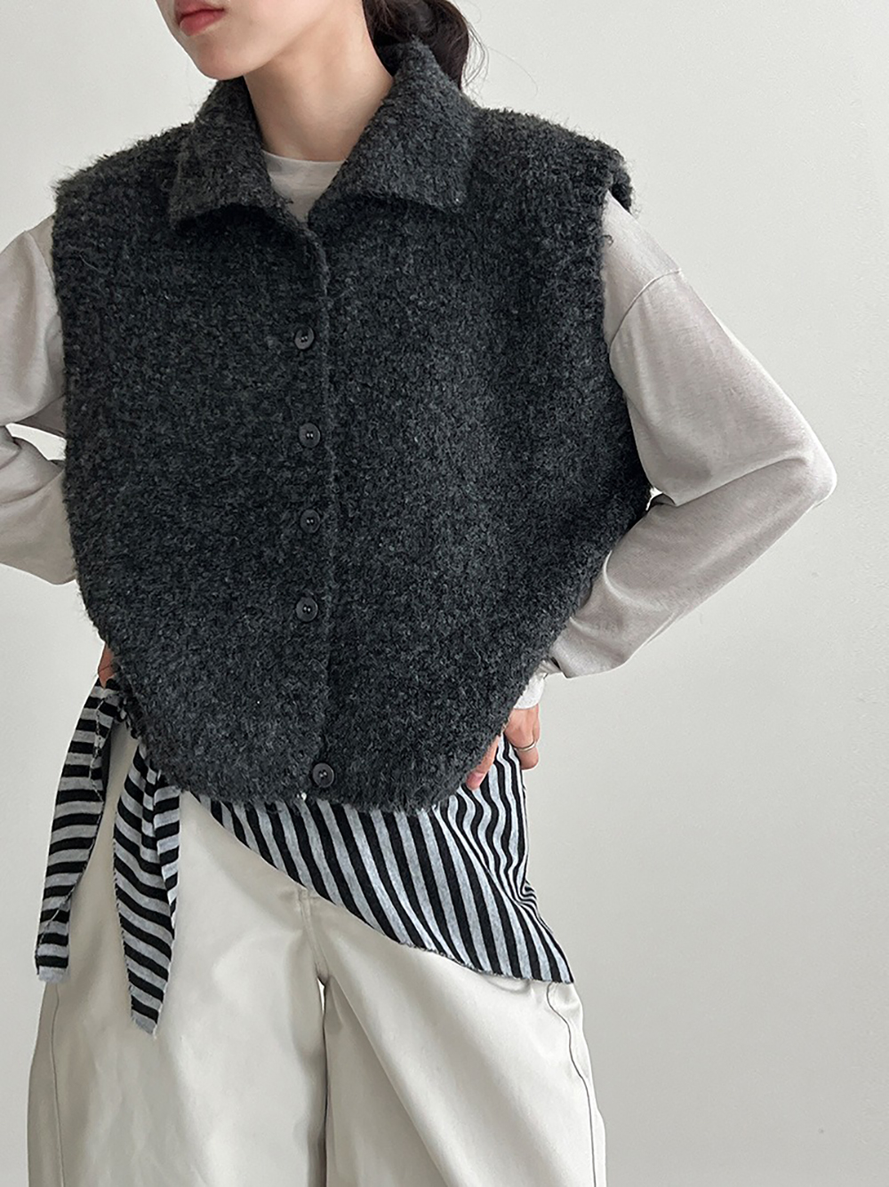 立領羊毛背心針織外套