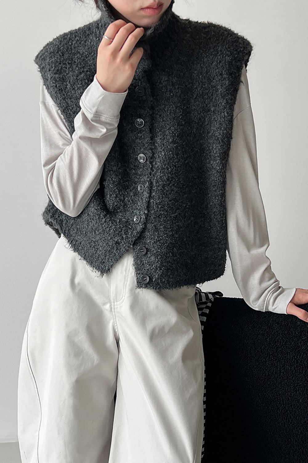 立領羊毛背心針織外套