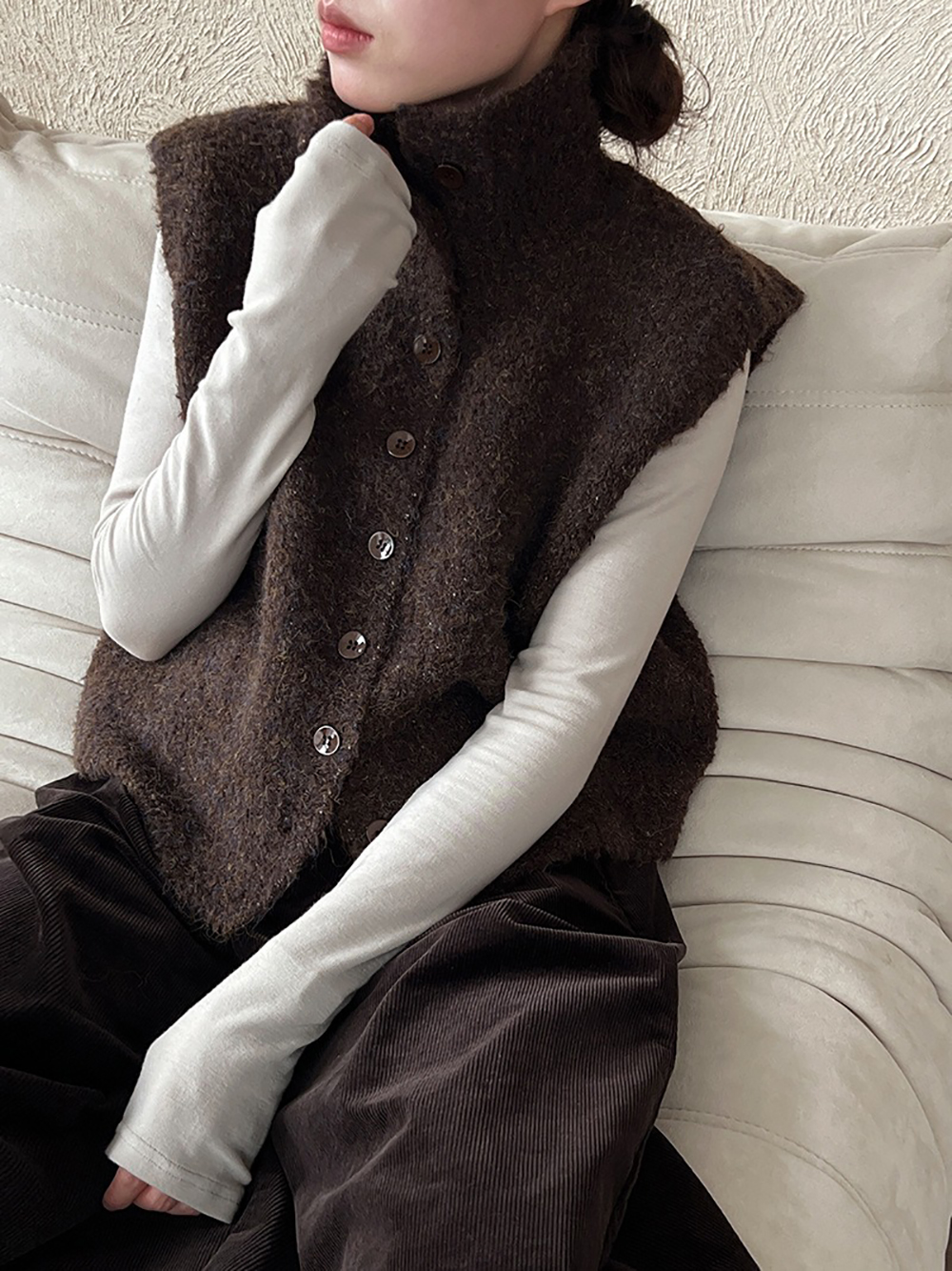 立領羊毛背心針織外套