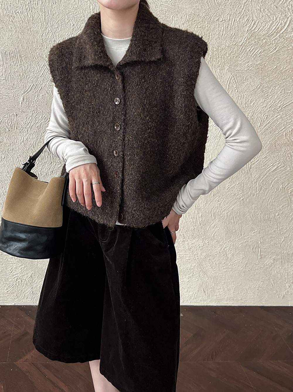 立領羊毛背心針織外套