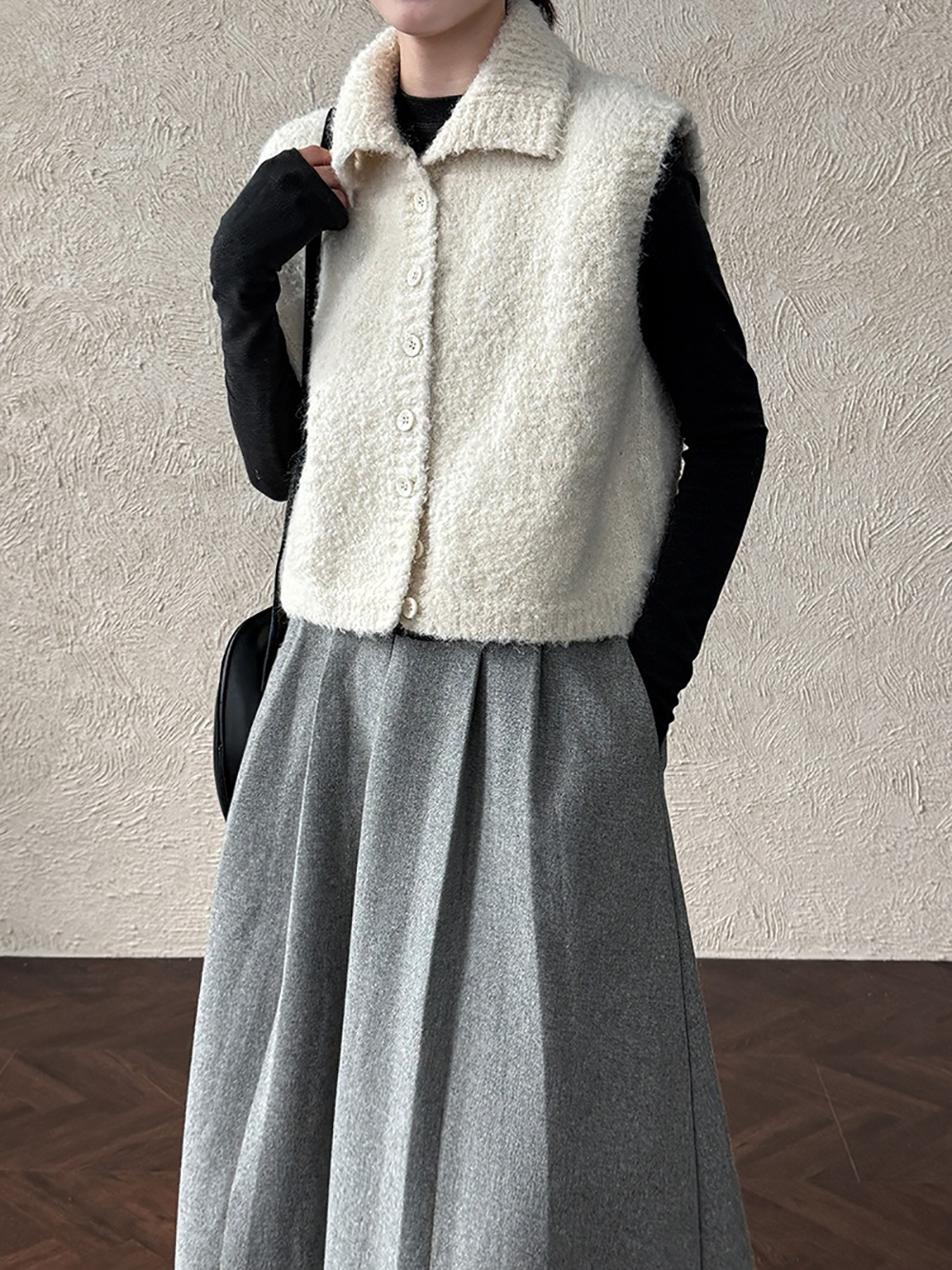 立領羊毛背心針織外套