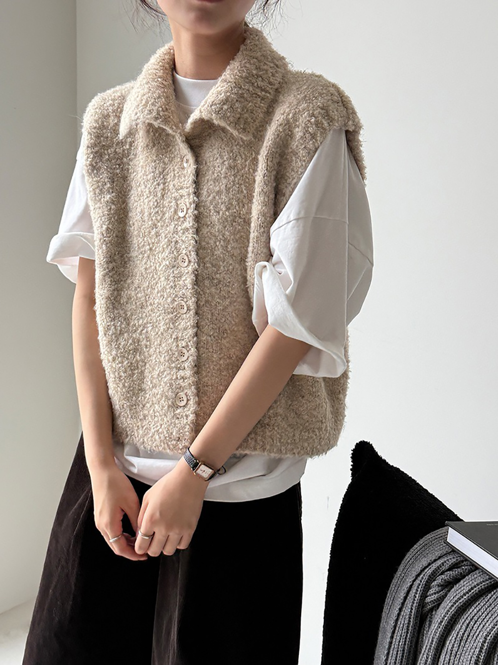 立領羊毛背心針織外套