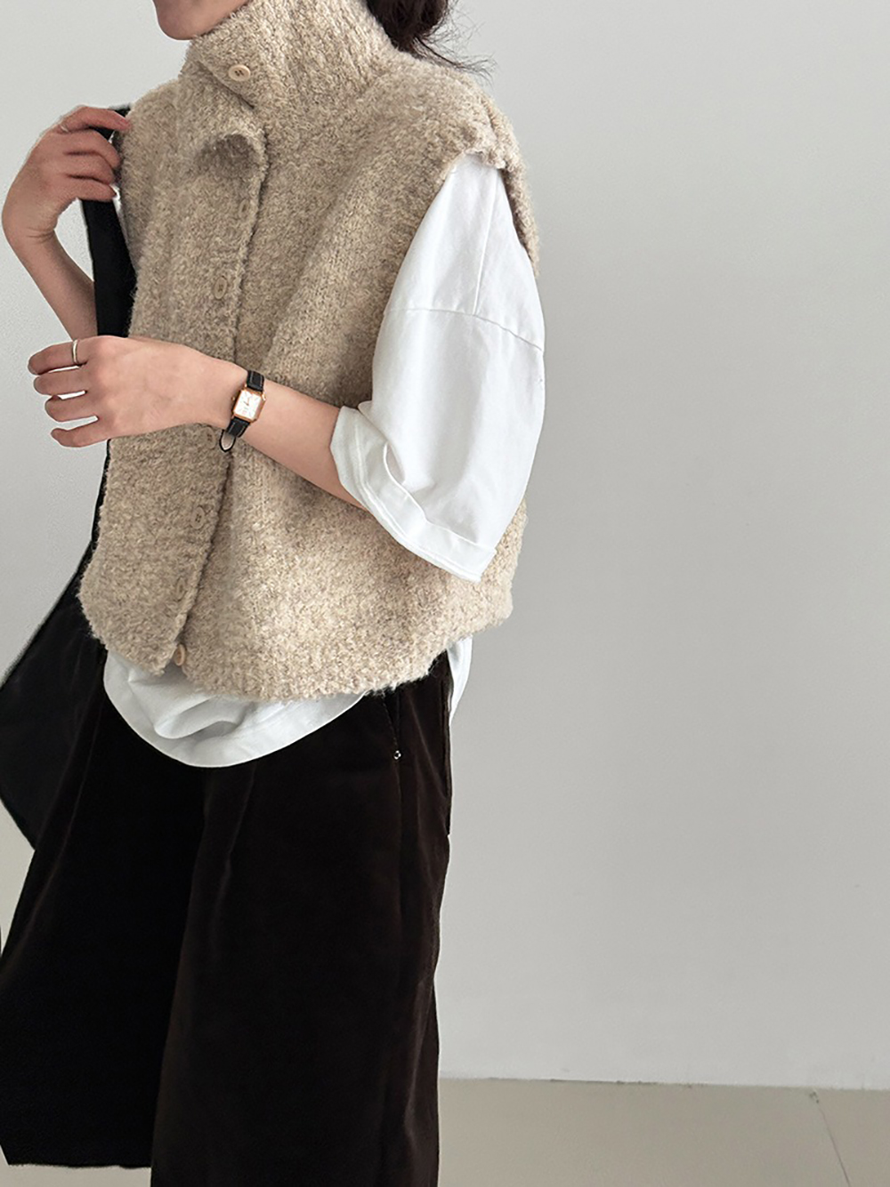 立領羊毛背心針織外套