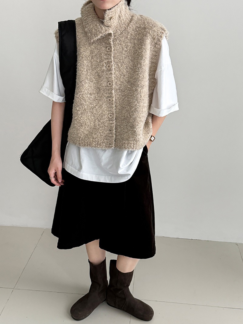 立領羊毛背心針織外套