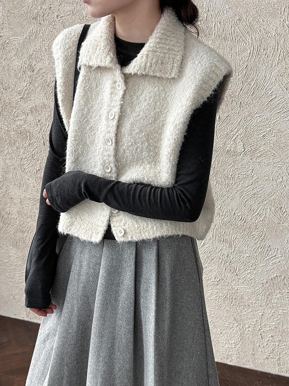 立領羊毛背心針織外套