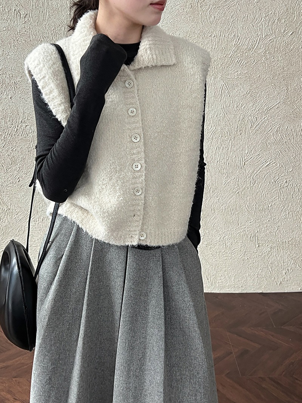 立領羊毛背心針織外套