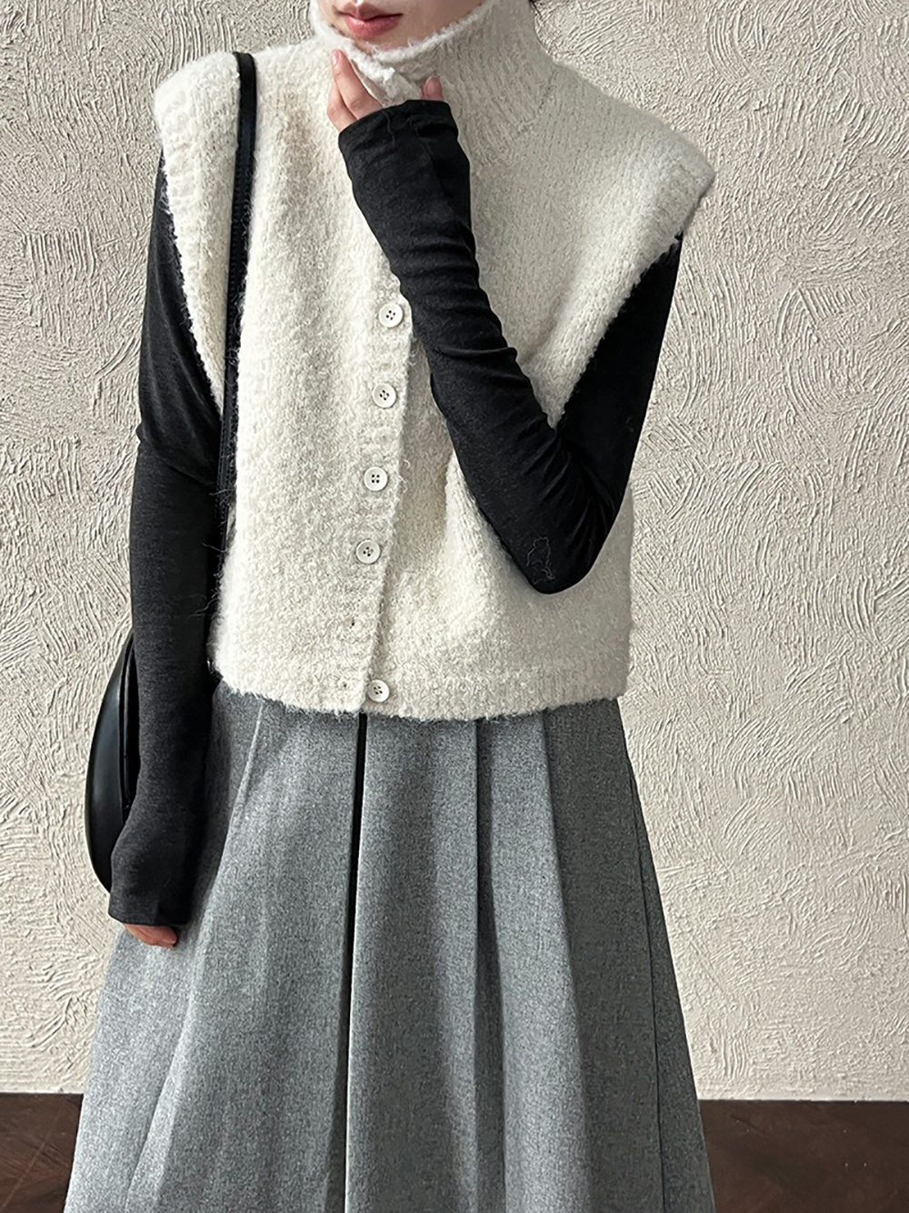 立領羊毛背心針織外套