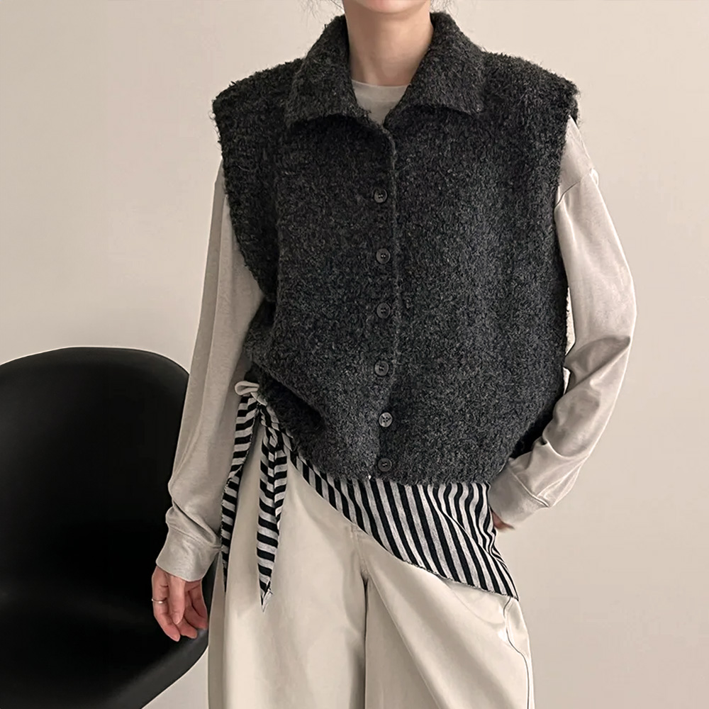 立領羊毛背心針織外套