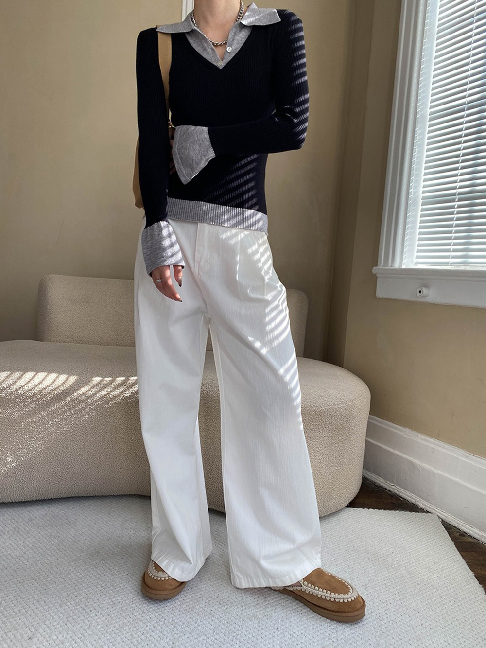 假兩件修身針織上衣