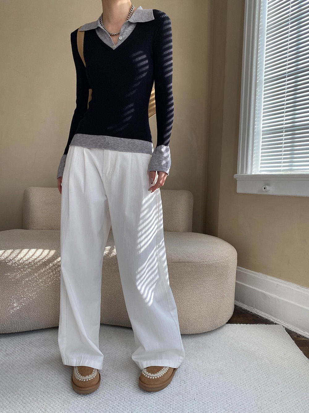 假兩件修身針織上衣