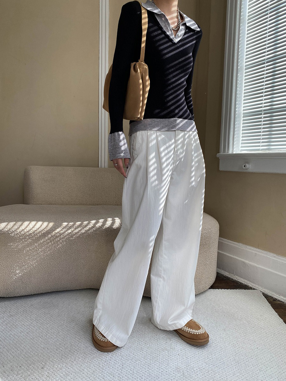 假兩件修身針織上衣