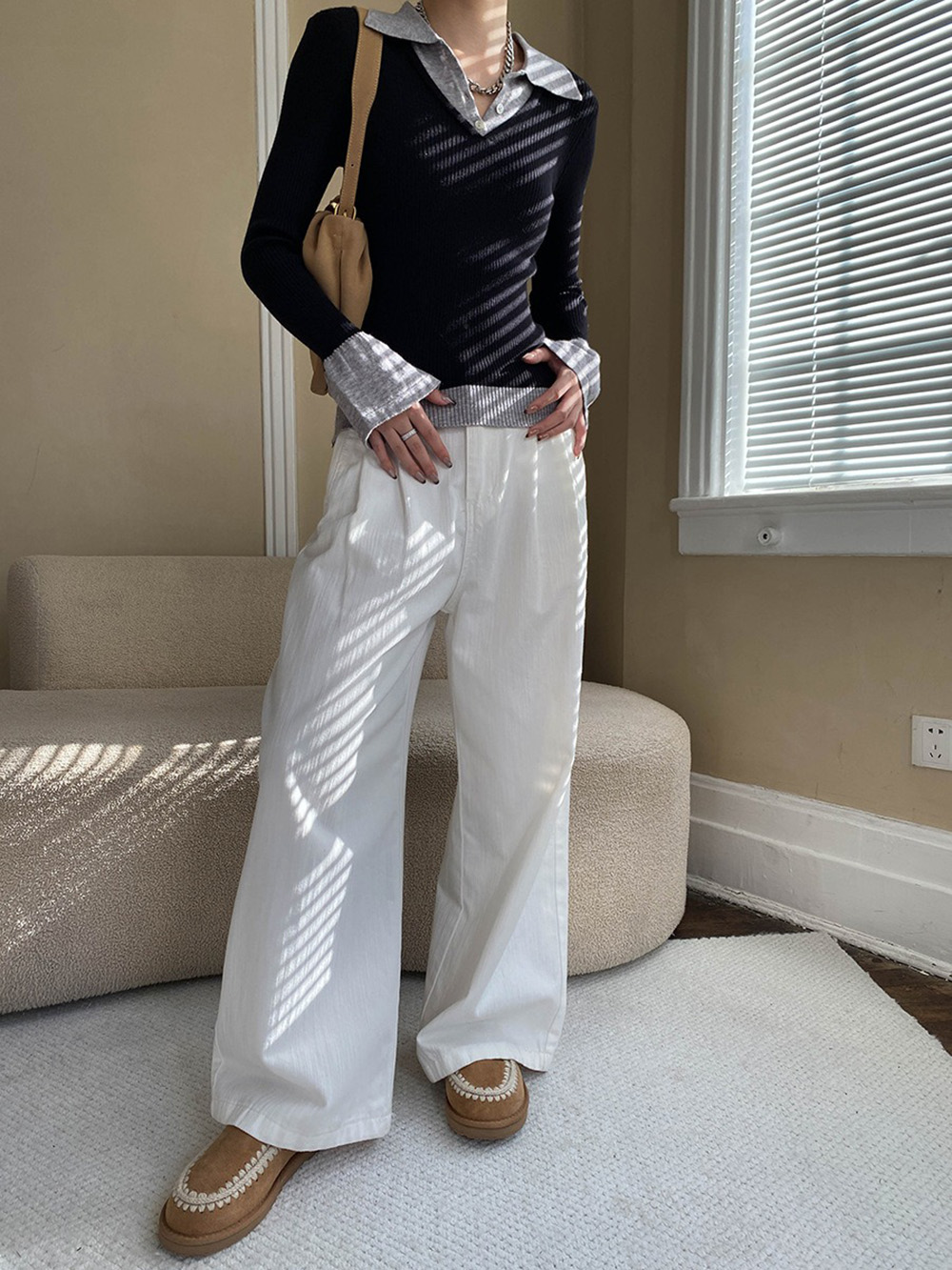 假兩件修身針織上衣