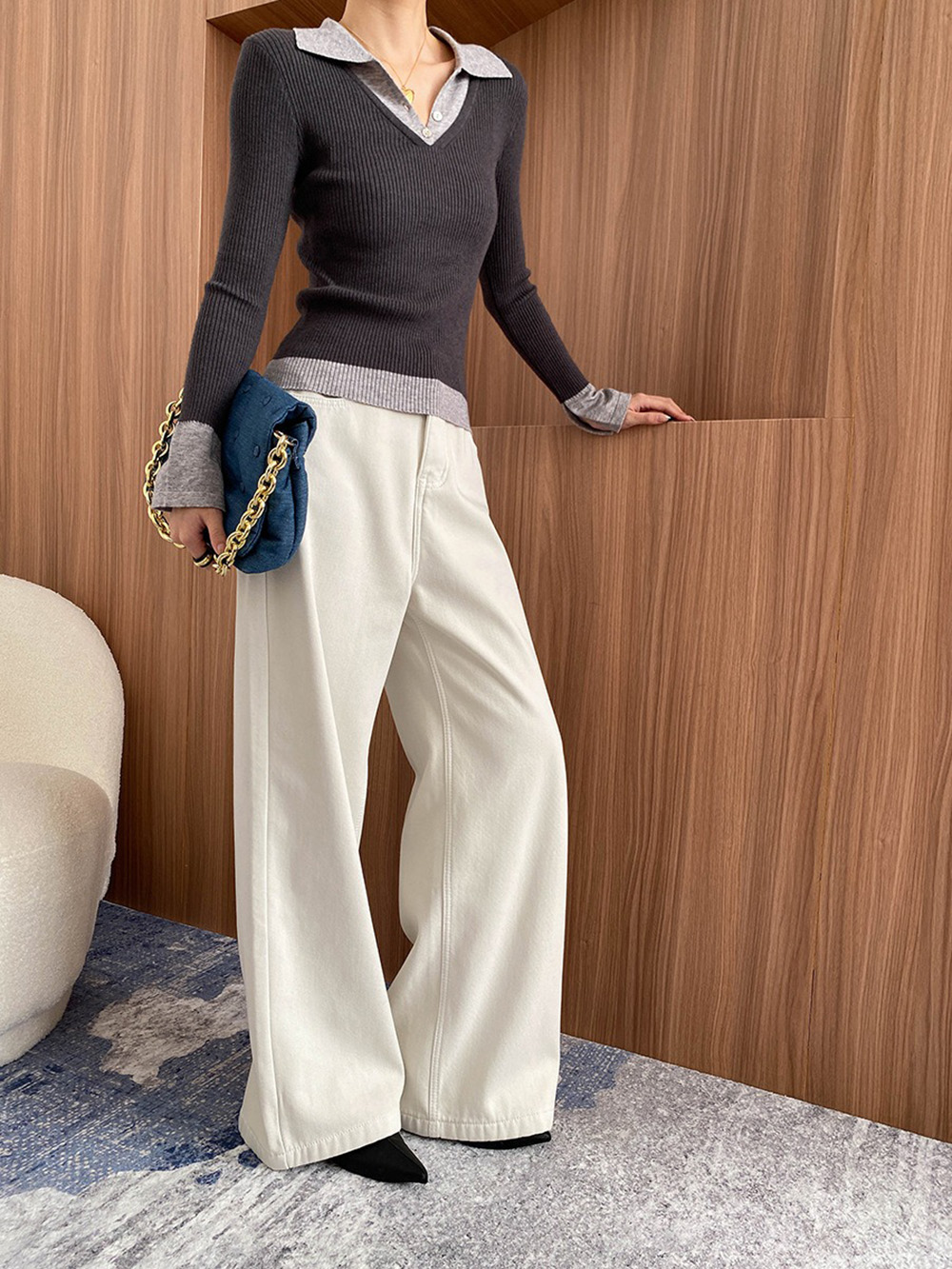 假兩件修身針織上衣