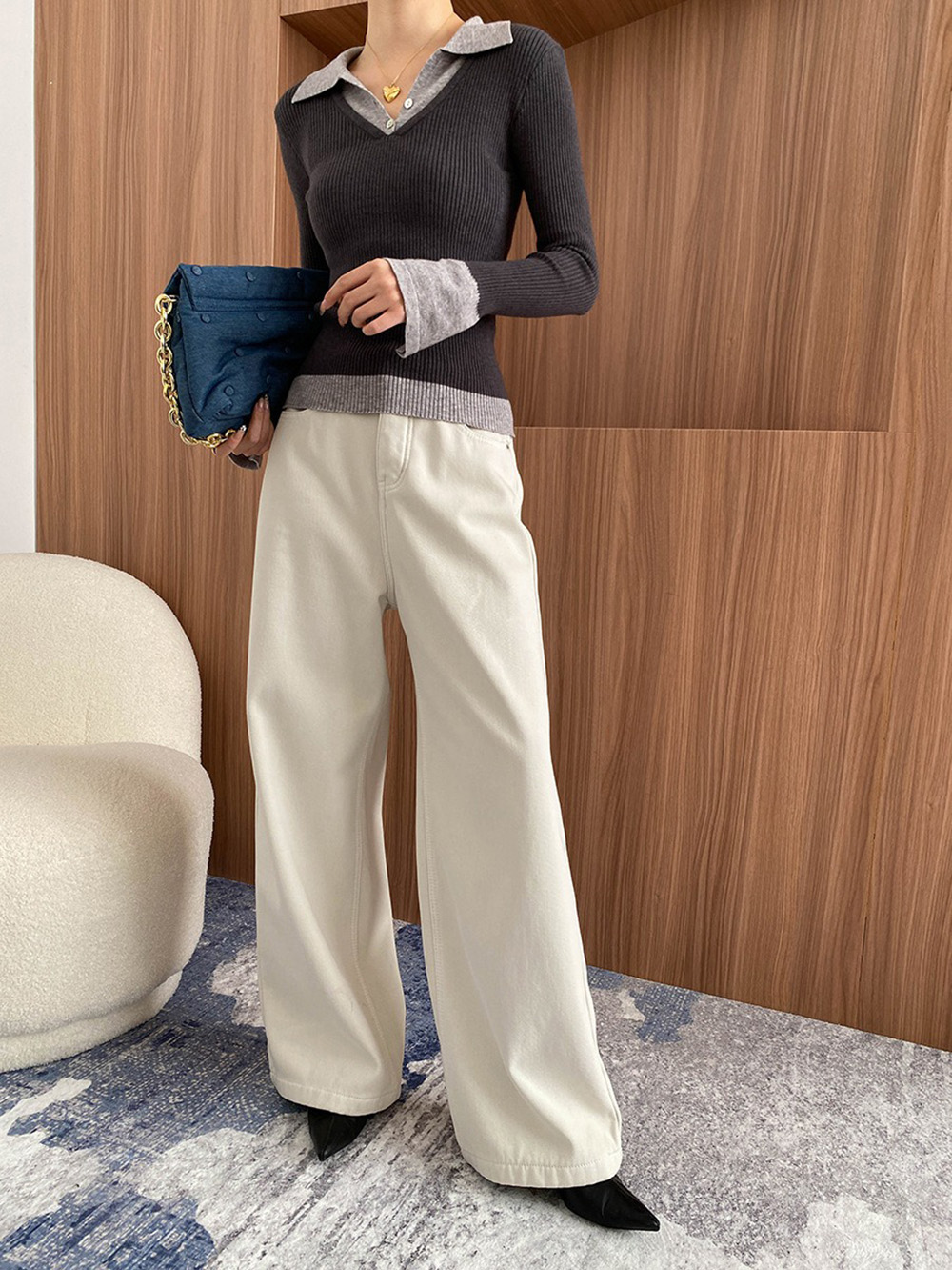 假兩件修身針織上衣