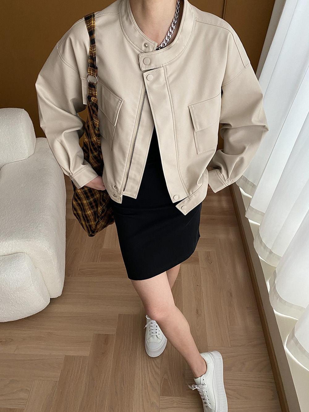 美式復古立領皮衣外套