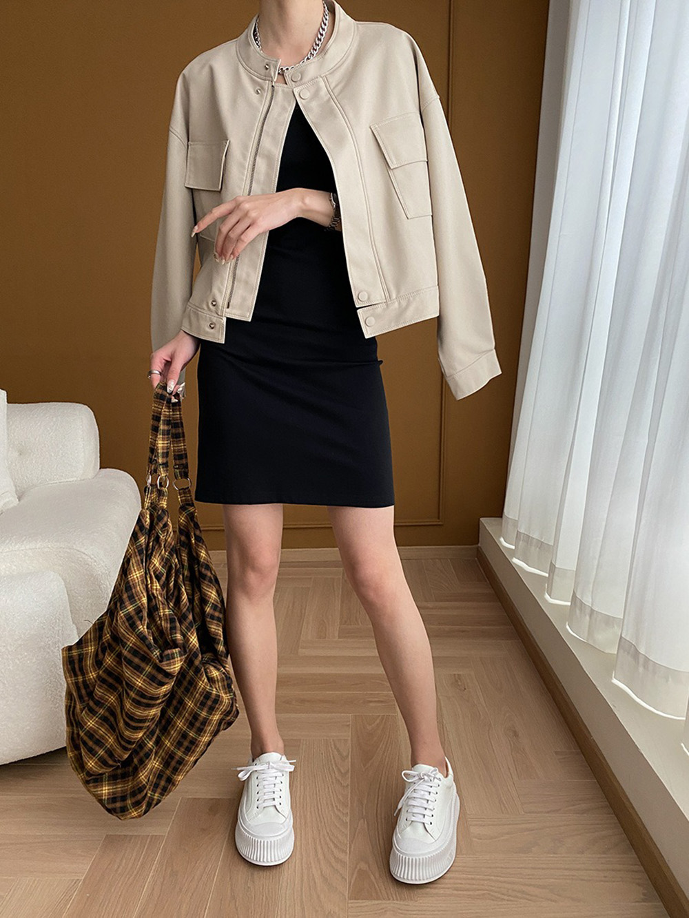 美式復古立領皮衣外套