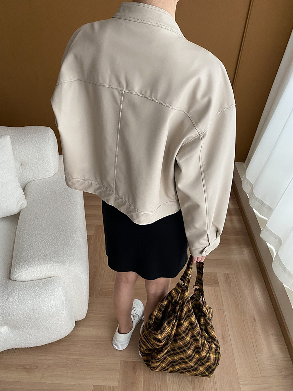 美式復古立領皮衣外套