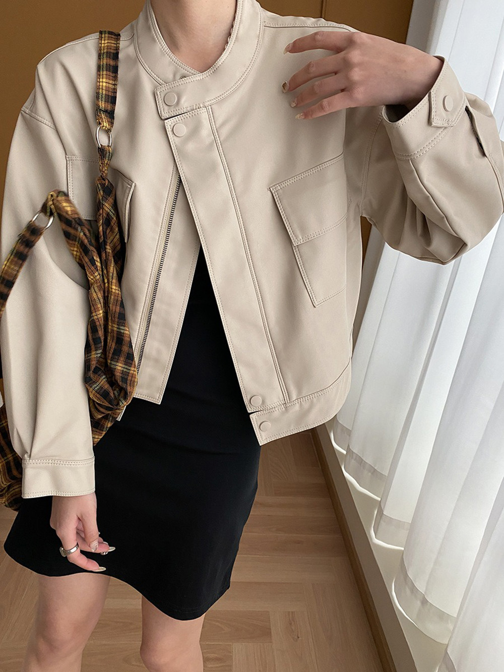 美式復古立領皮衣外套