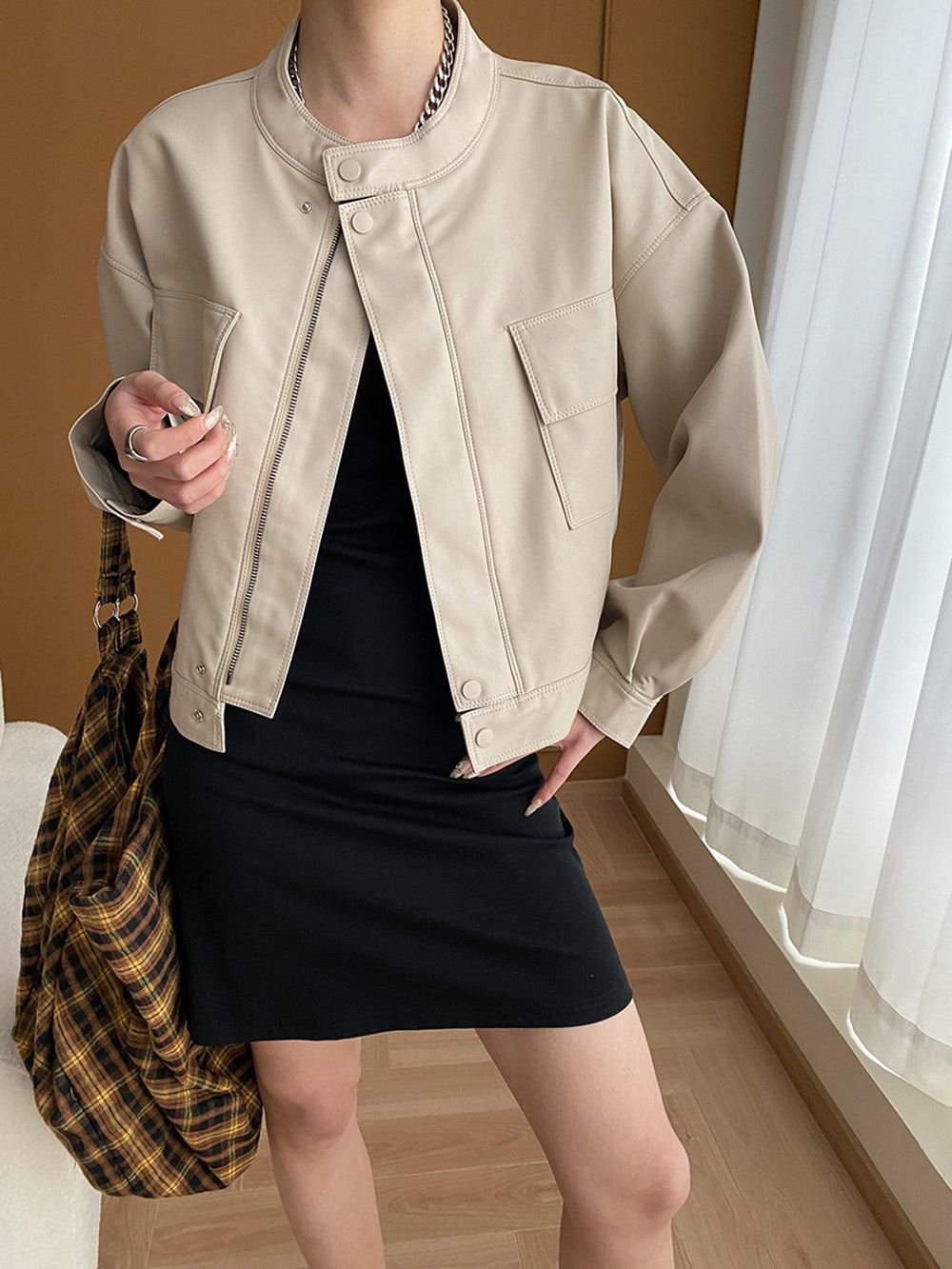 美式復古立領皮衣外套