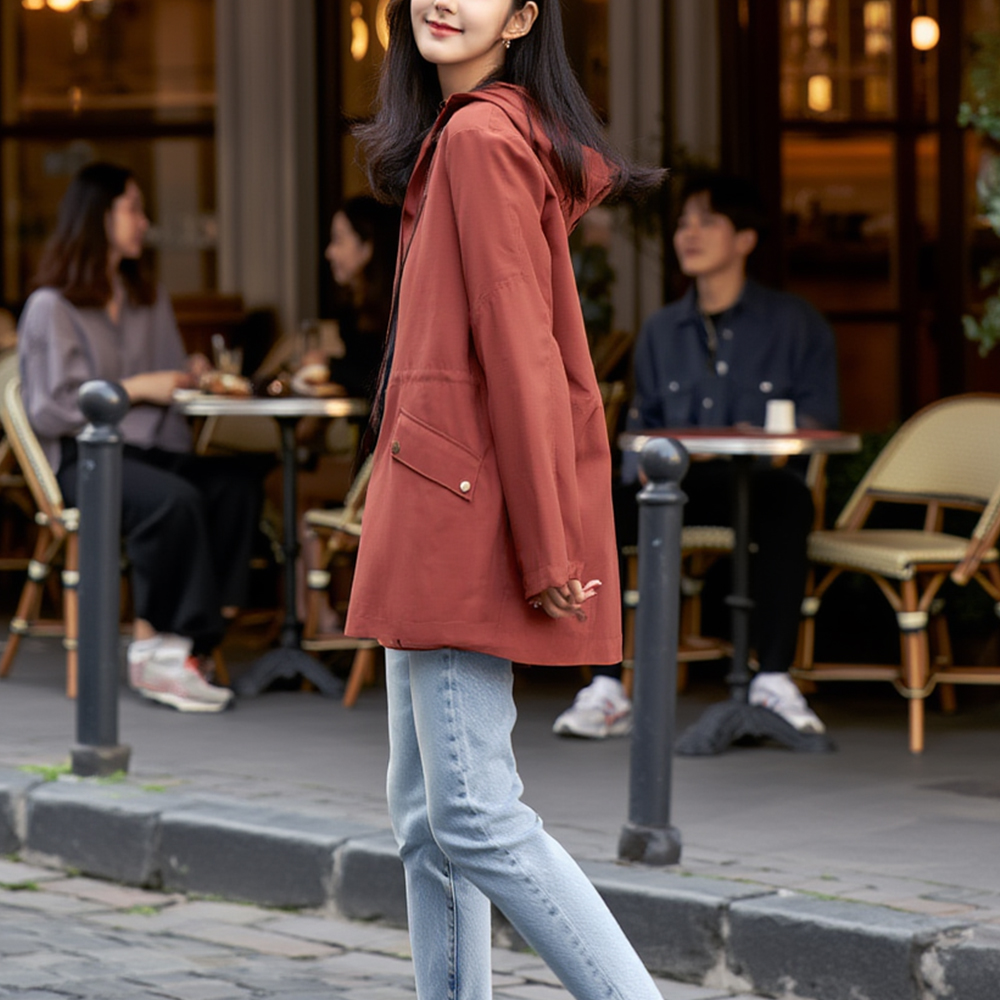 休閒抽繩連帽風衣外套