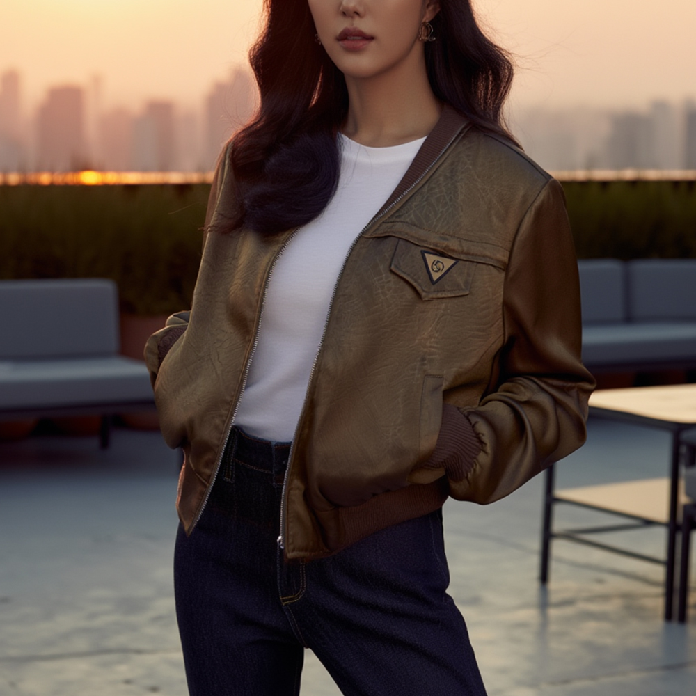 絲光紋理拉鍊夾克外套