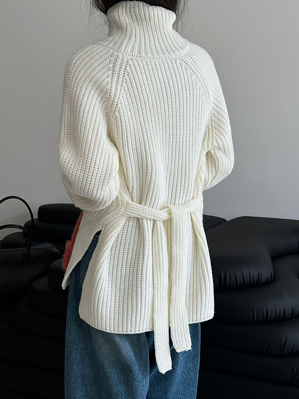 別緻綁帶高領針織毛衣