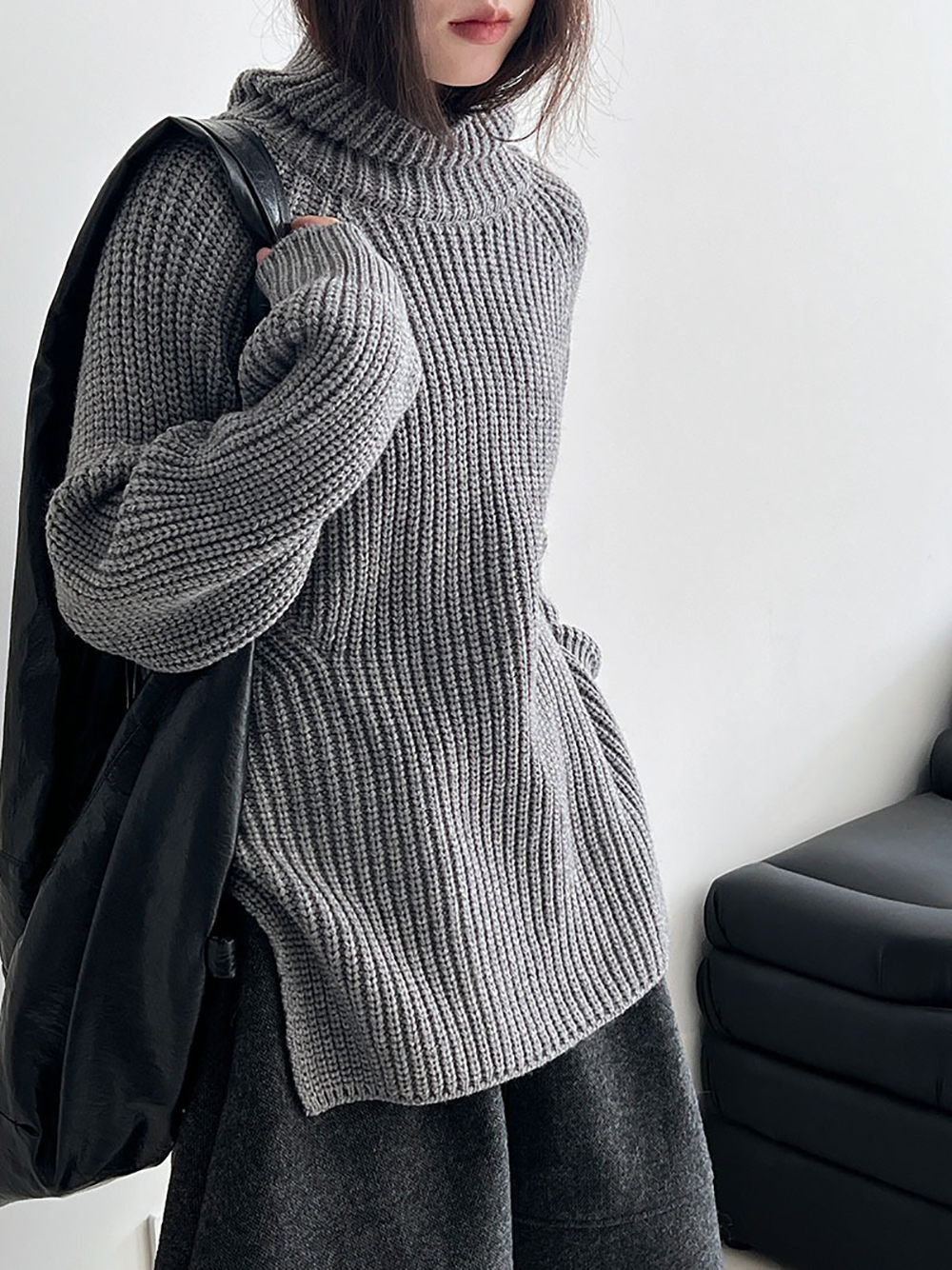 別緻綁帶高領針織毛衣