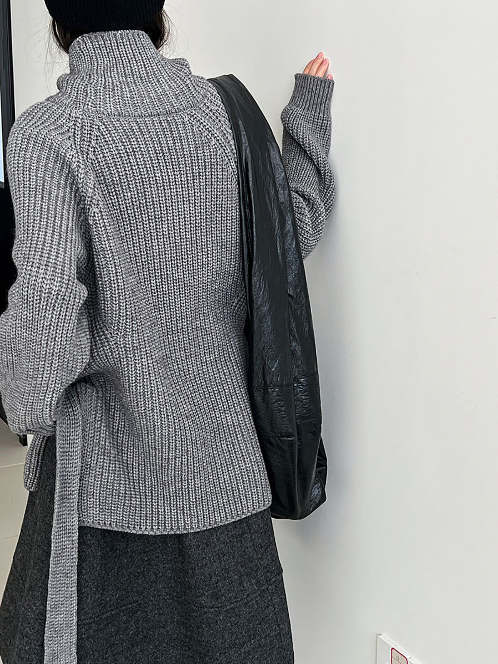 別緻綁帶高領針織毛衣