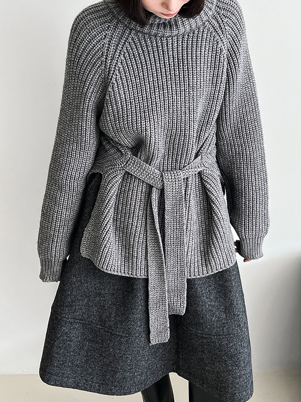 別緻綁帶高領針織毛衣
