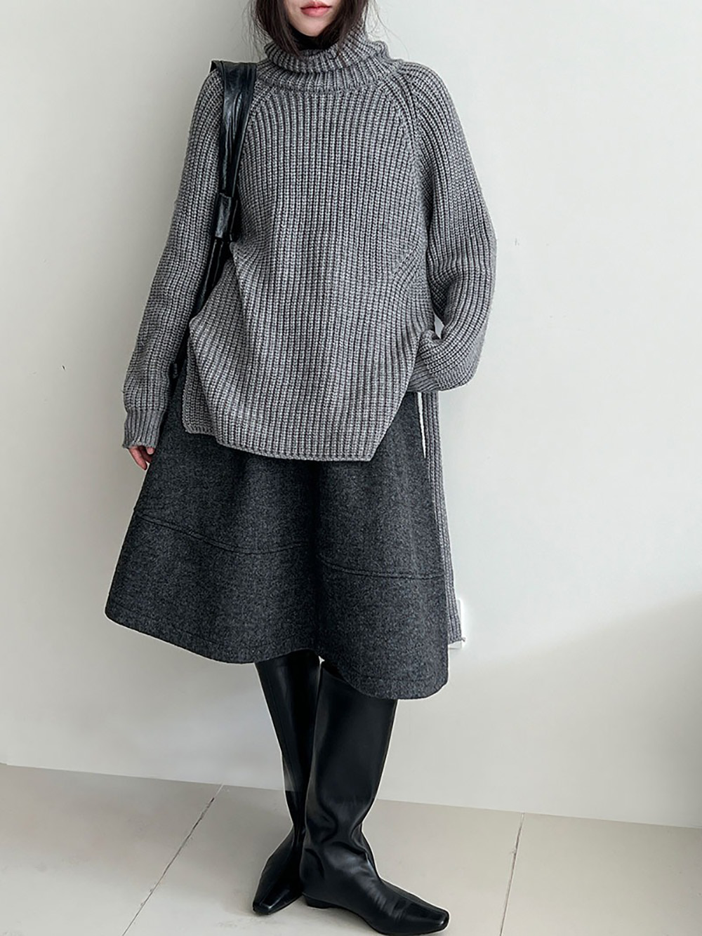 別緻綁帶高領針織毛衣