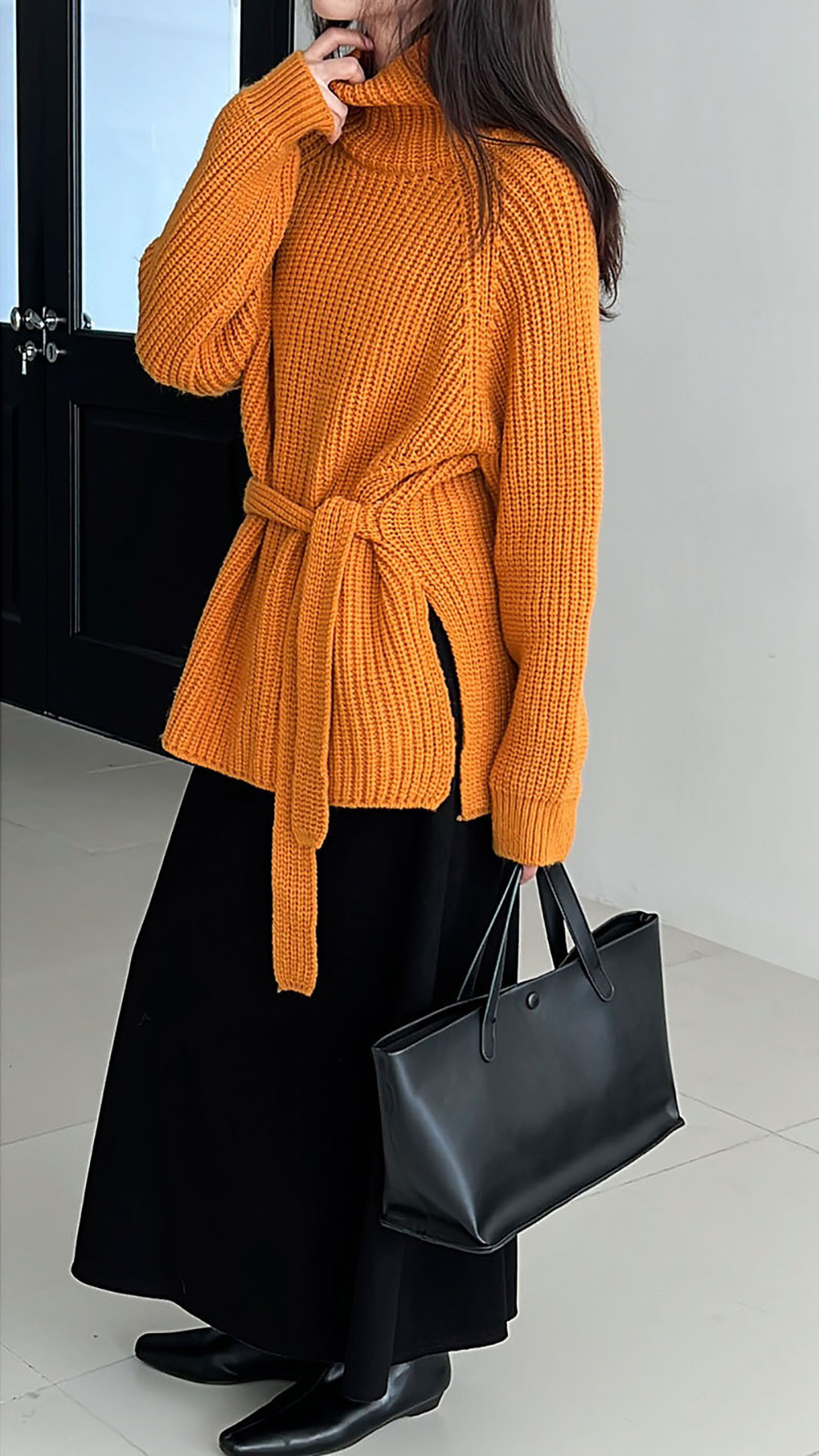 別緻綁帶高領針織毛衣