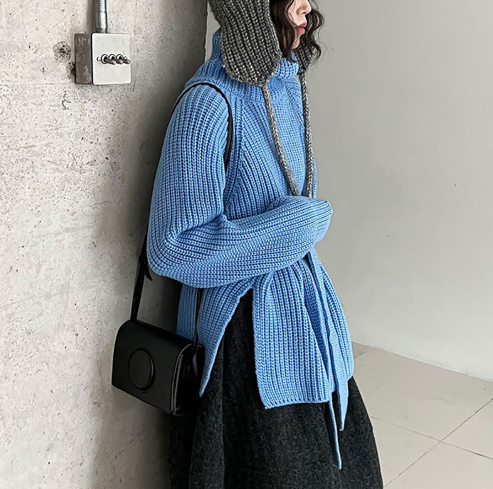 別緻綁帶高領針織毛衣