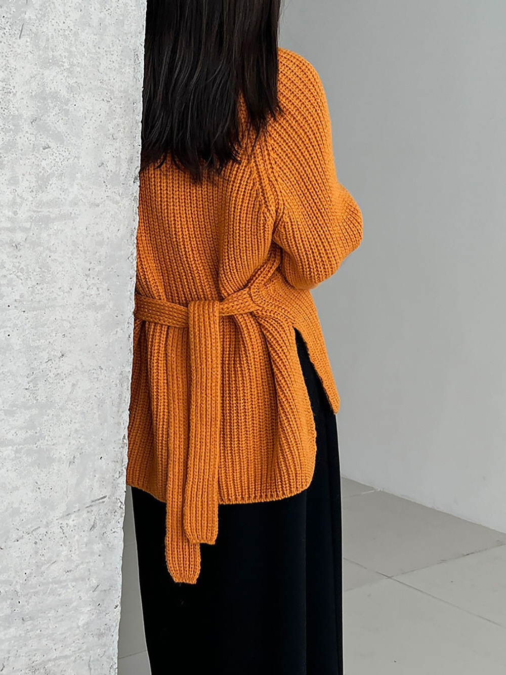 別緻綁帶高領針織毛衣