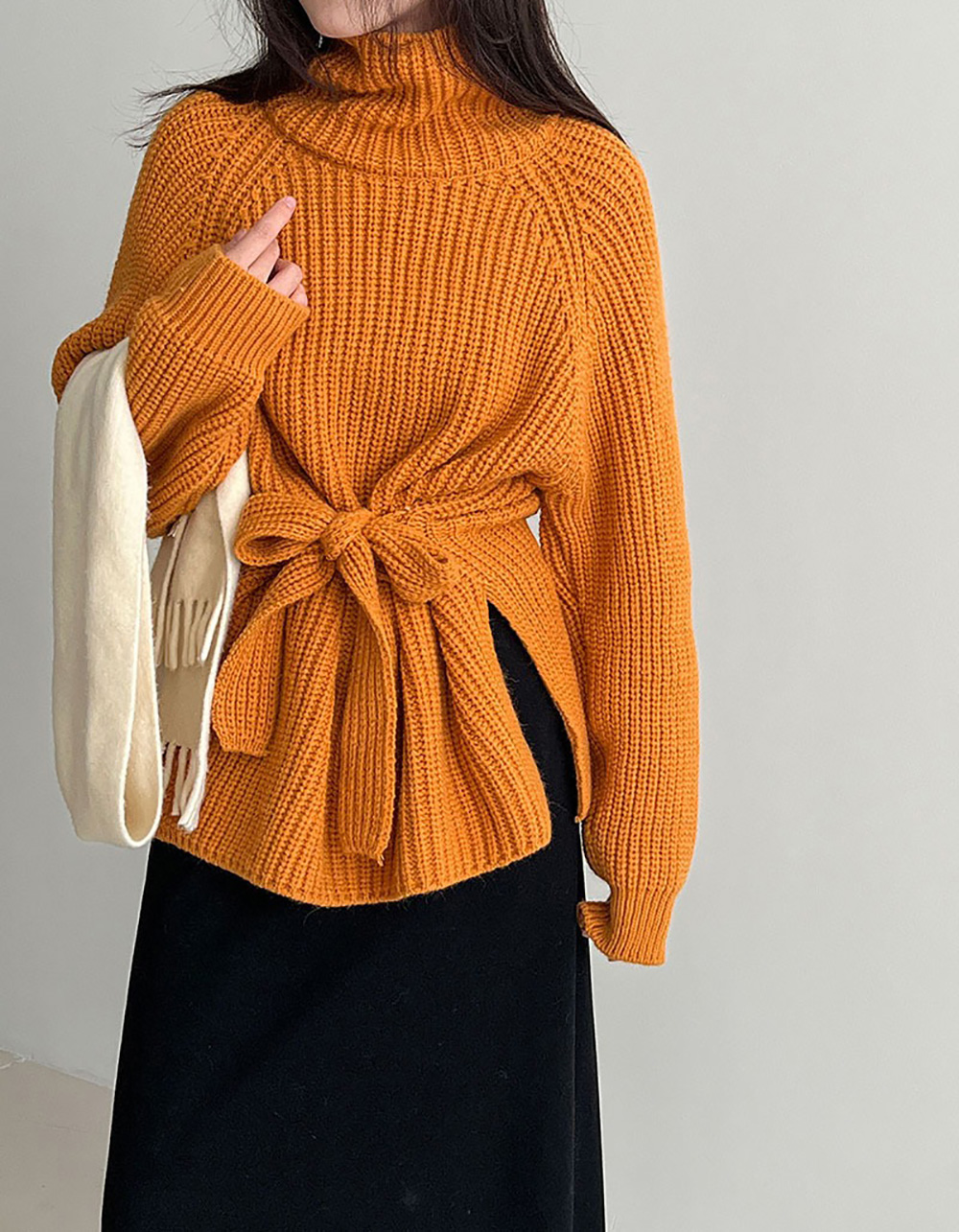 別緻綁帶高領針織毛衣