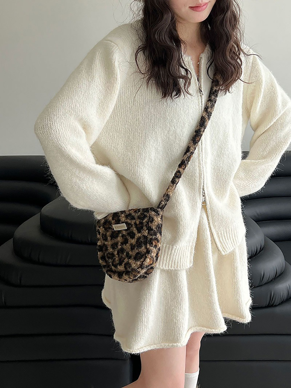拉鍊針織毛衣短裙套裝