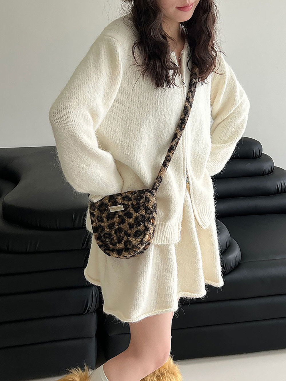 拉鍊針織毛衣短裙套裝