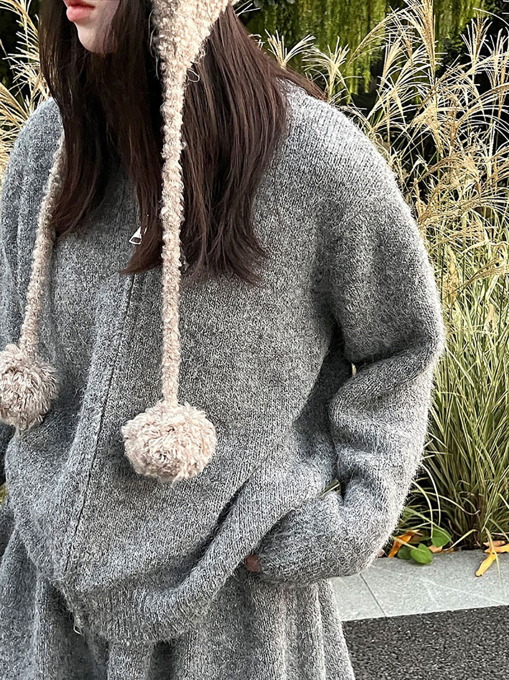 拉鍊針織毛衣短裙套裝