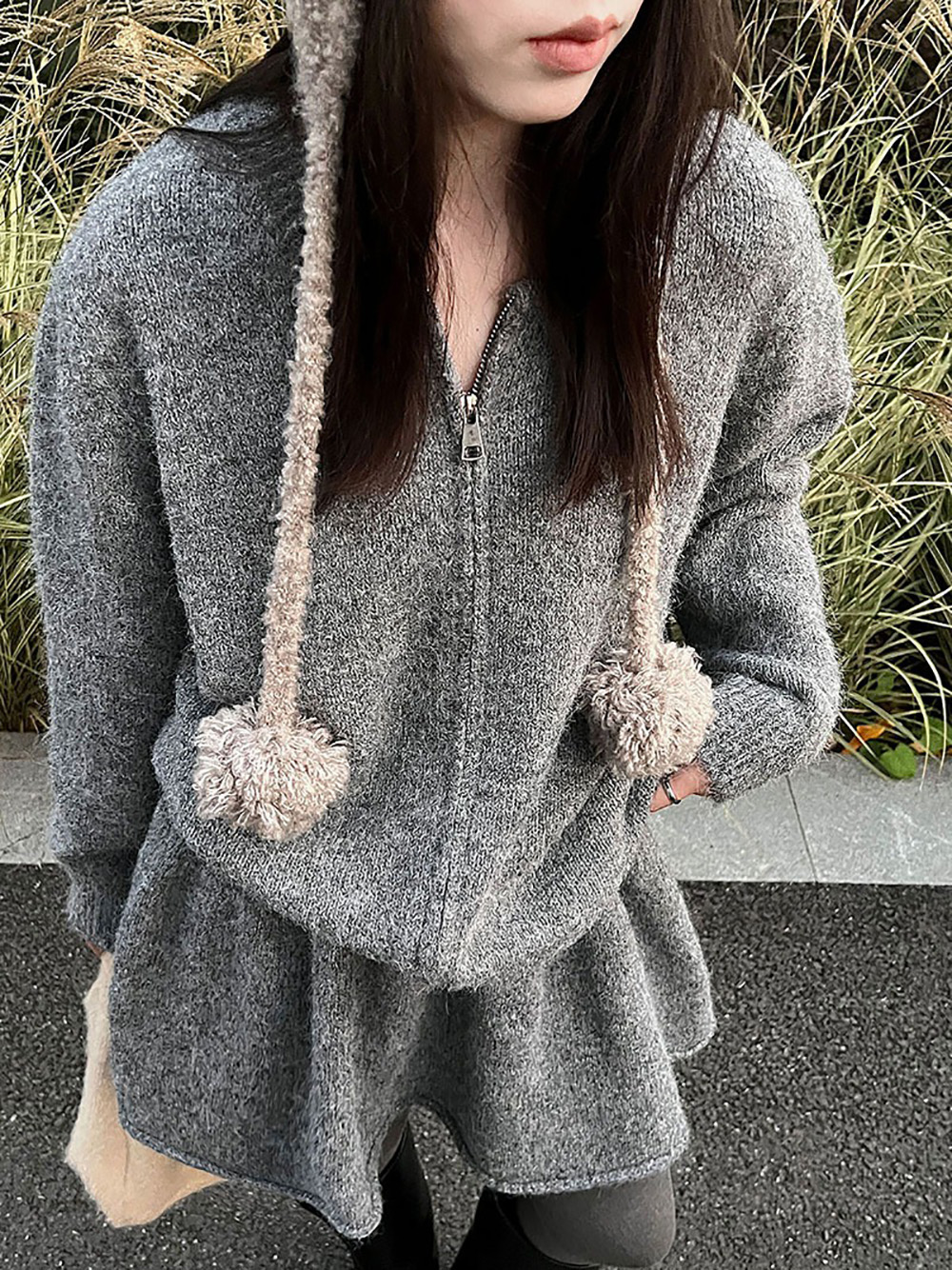 拉鍊針織毛衣短裙套裝