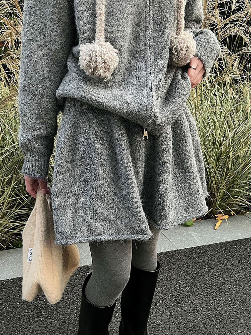 拉鍊針織毛衣短裙套裝