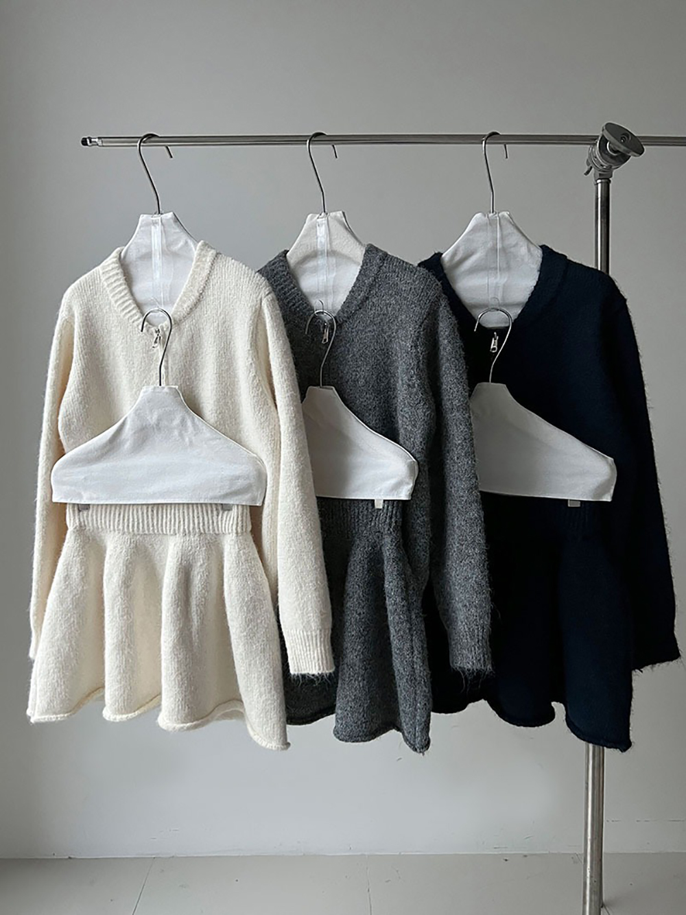 拉鍊針織毛衣短裙套裝