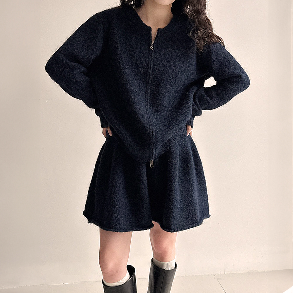 拉鍊針織毛衣短裙套裝