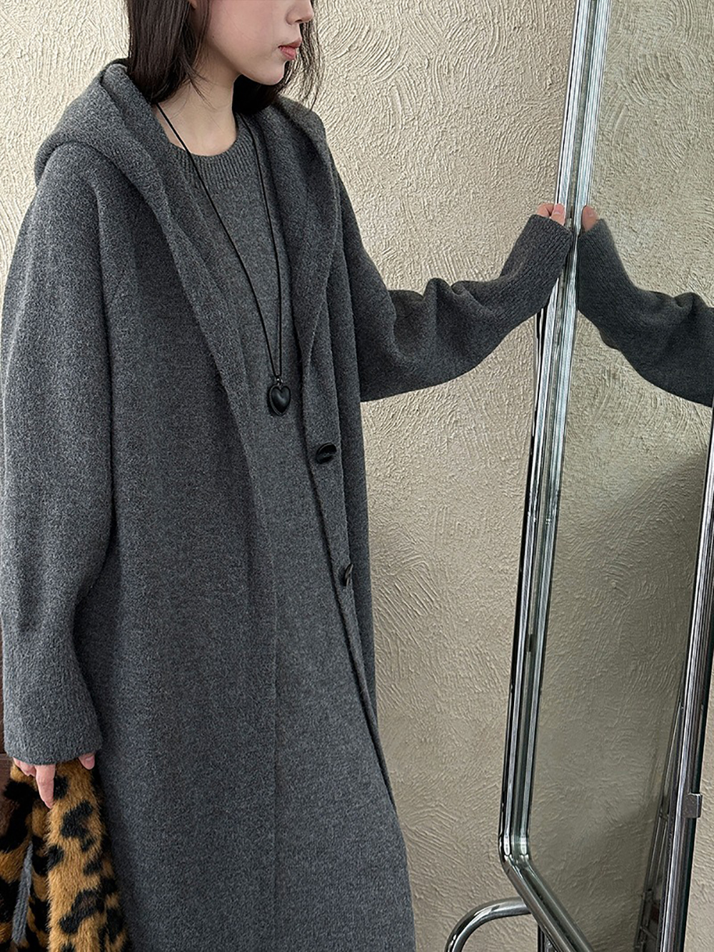 長款連帽針織開襟外套