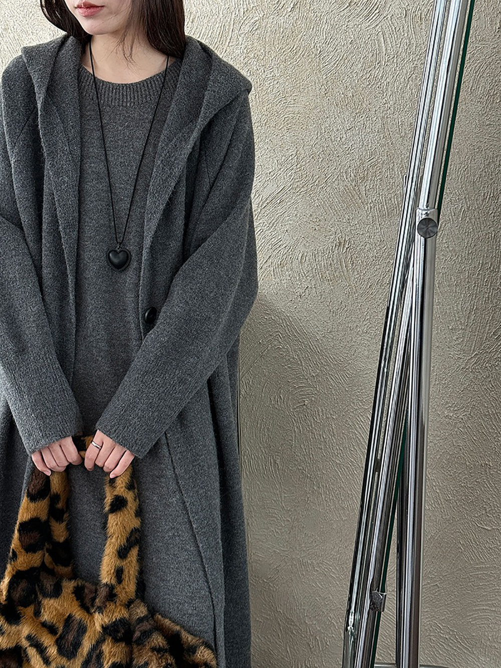 長款連帽針織開襟外套