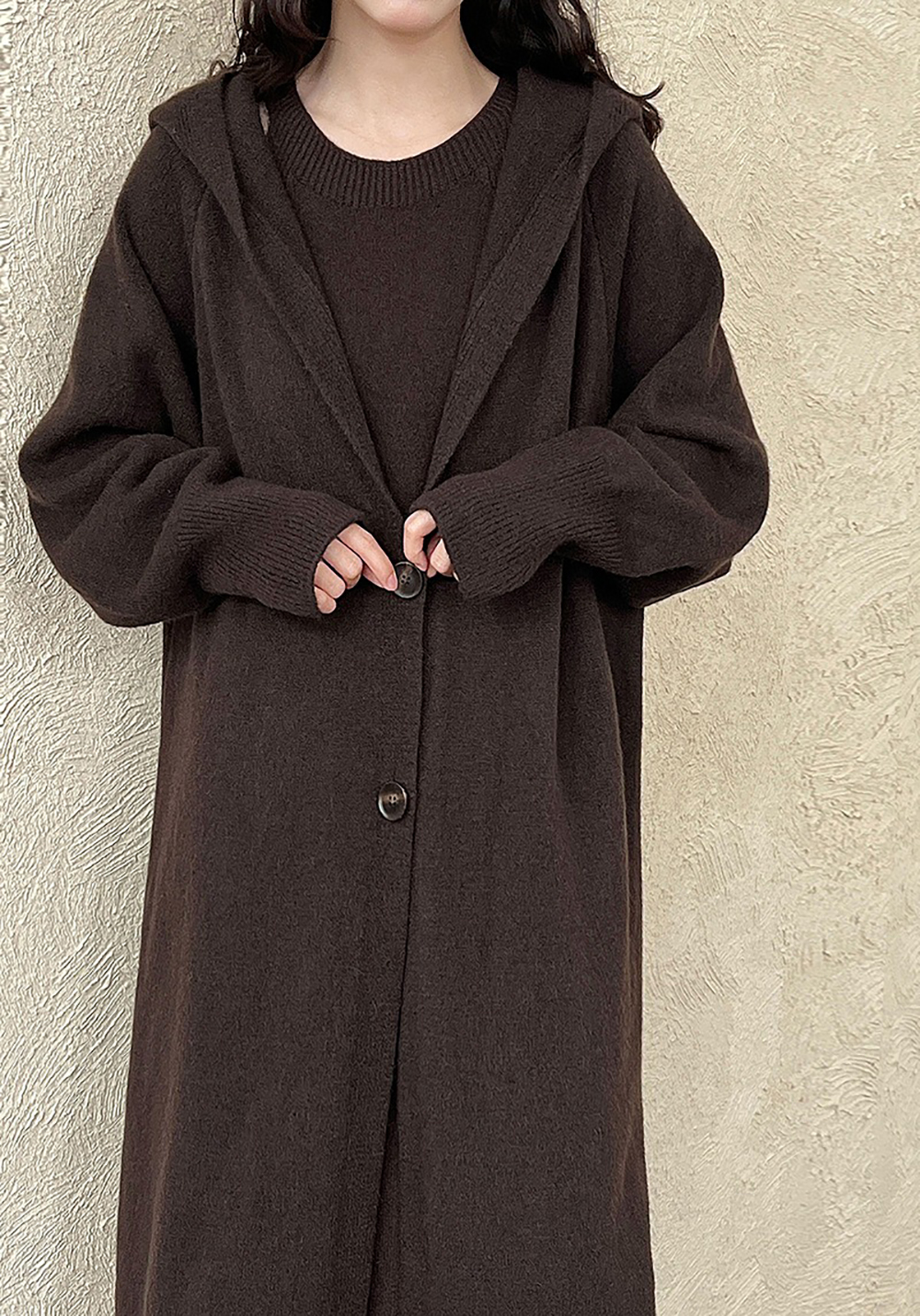 長款連帽針織開襟外套